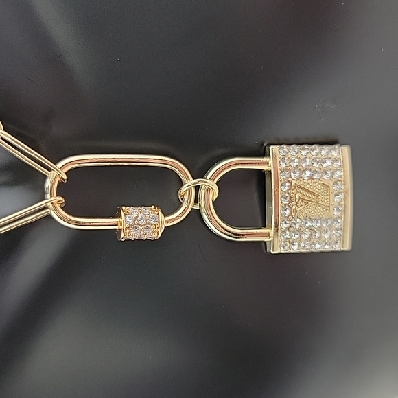 LV Gold and Rhinestone Lock Paperclip Necklace - Picture 3 of 8